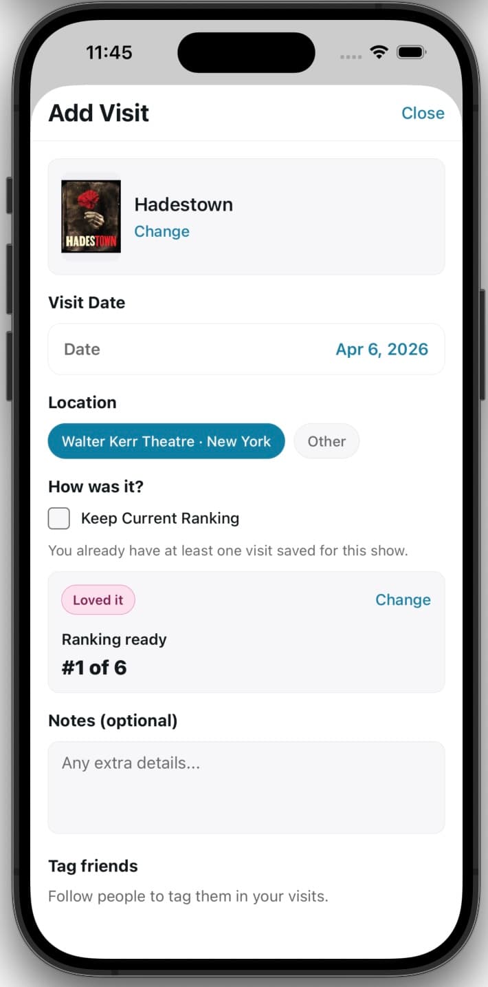 Logging and tracking shows you have seen in Stageworth